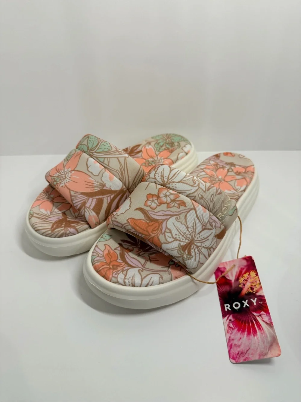 Roxy Gelato Lux 690 Other Pink Floral Platform Slide Sandals Women’s 6 NWT
